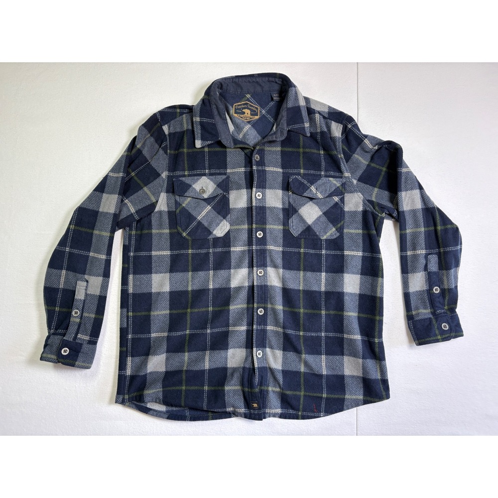 Freedom Foundry Mens XL Blue Gray Plaid Fleece Flannel Button Up Shirt‎